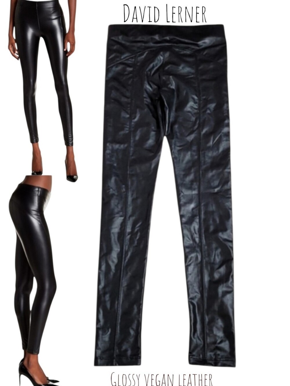 David Lerner Women's Black Vegan faux leather glossy Ankle Crop Leggings xs